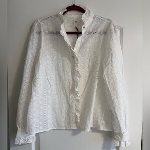Autres Filles White Eyelet 100% Cotton Blouse Size Large